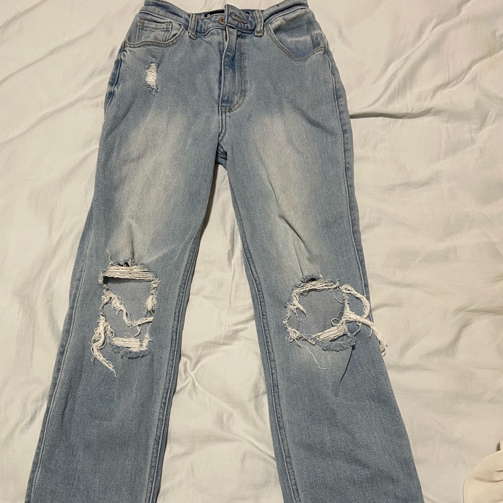 Hollister Blue Straight Leg Jeans with Distressed Design